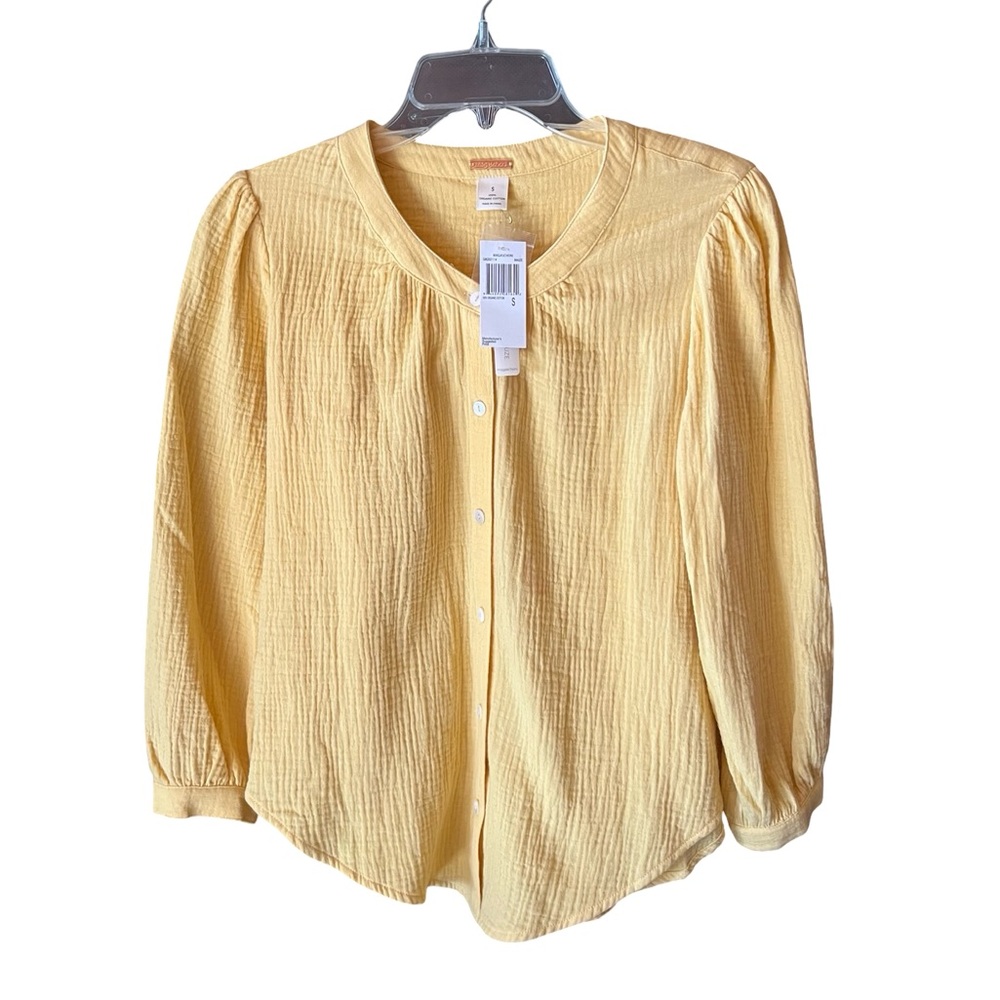 100% Cotton Gauze Yellow Button-Up Women's Top S